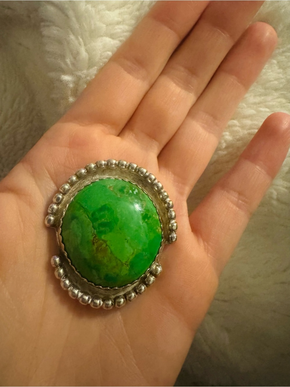 Large Green turquoise Sterling Silver signed native pendant